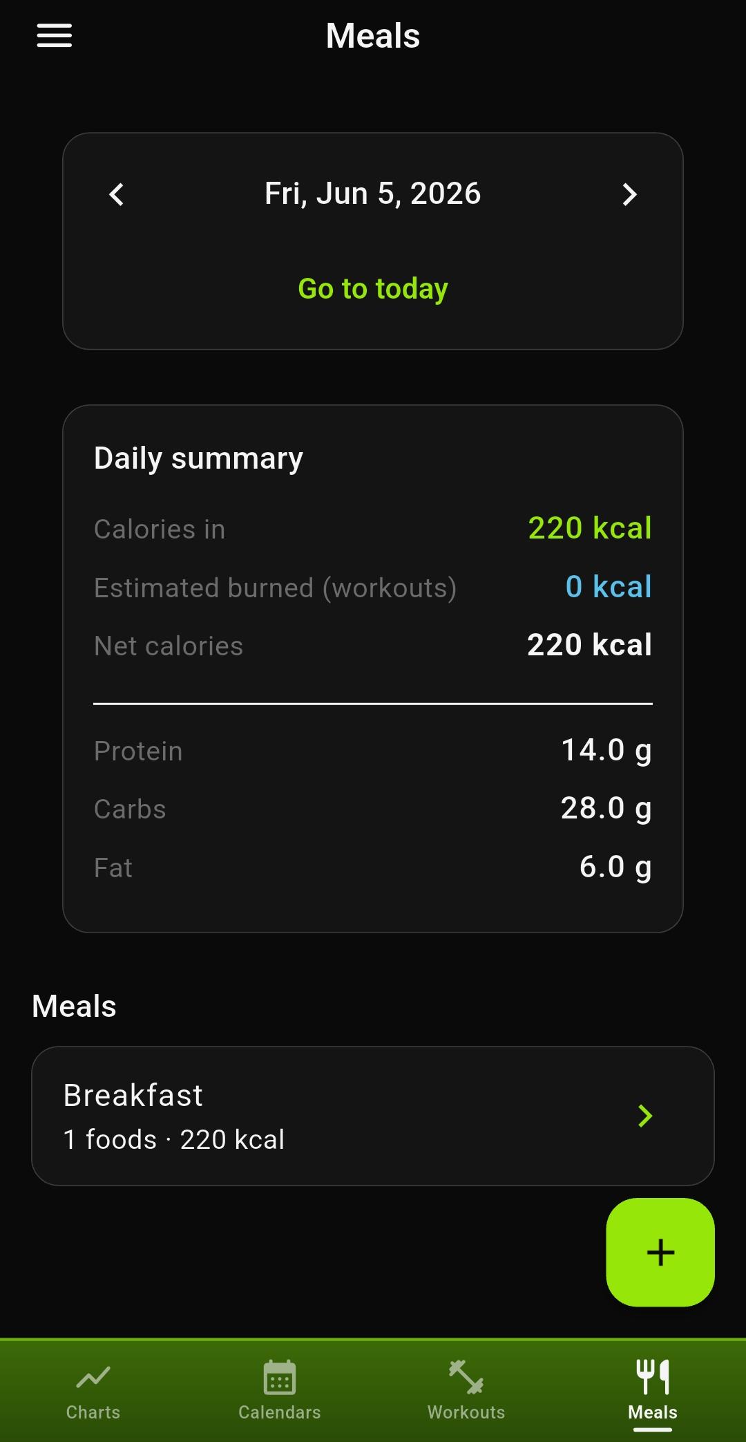 GymReps meal and calorie tracking screenshot